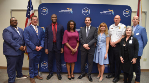 State Surgeon General Dr. Joseph Ladapo, Deputy Secretary for Health Dr. Kenneth Scheppke, and Florida Department of Children and Families Deputy Secretary for Substance Abuse and Mental Health Erica Floyd Thomas, alongside community partners